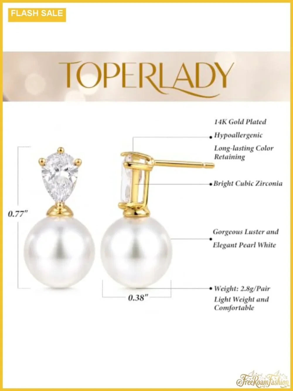 14K Gold Plated Pearl Drop Earrings Dainty Wedding Bridal Prom Jewelry